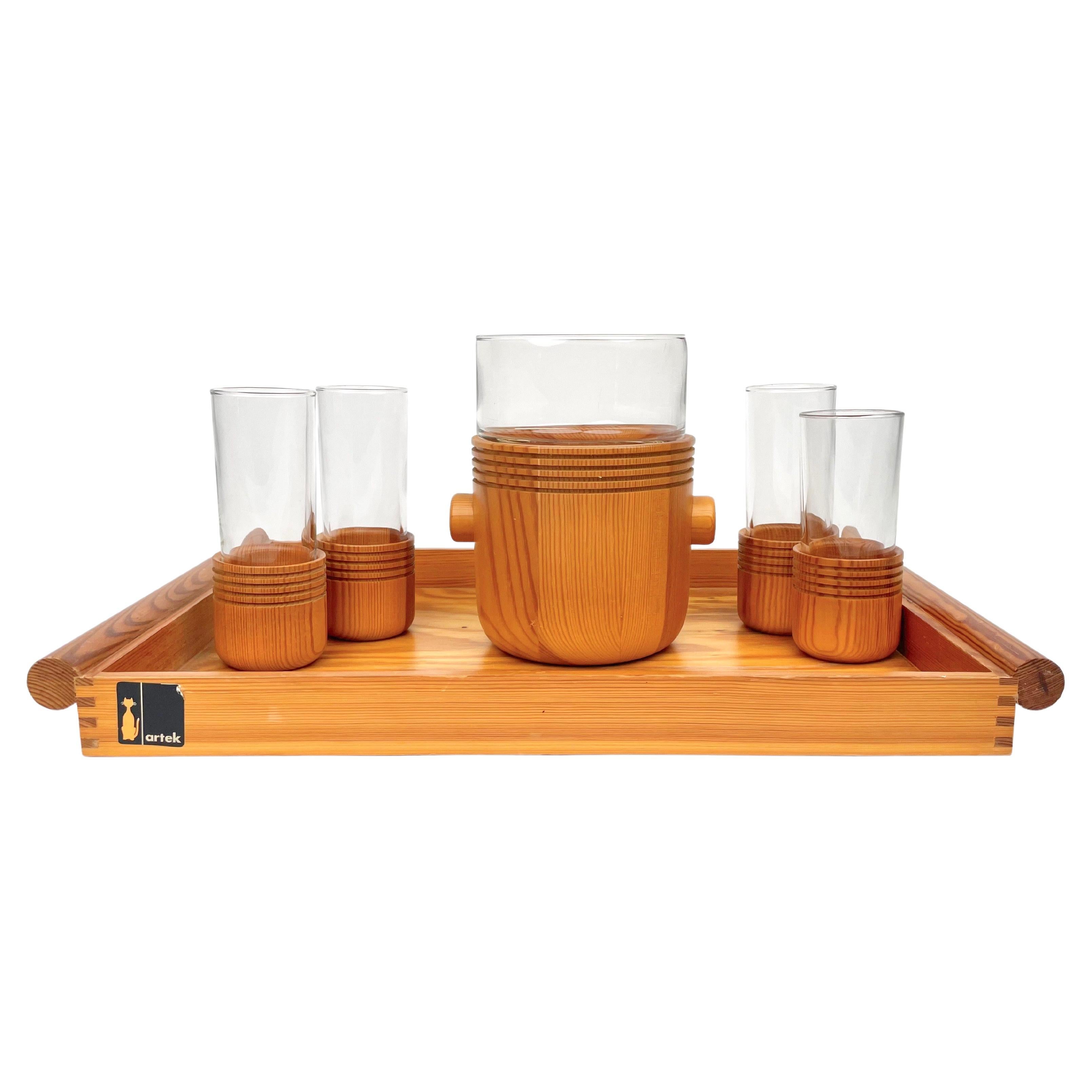 Serving Set of Tray Ice Bucket and Glasses by Alvar Aalto for Artek, Italy 1960s
