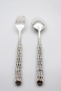 Serving Spoon and Fork in Silver Bronze