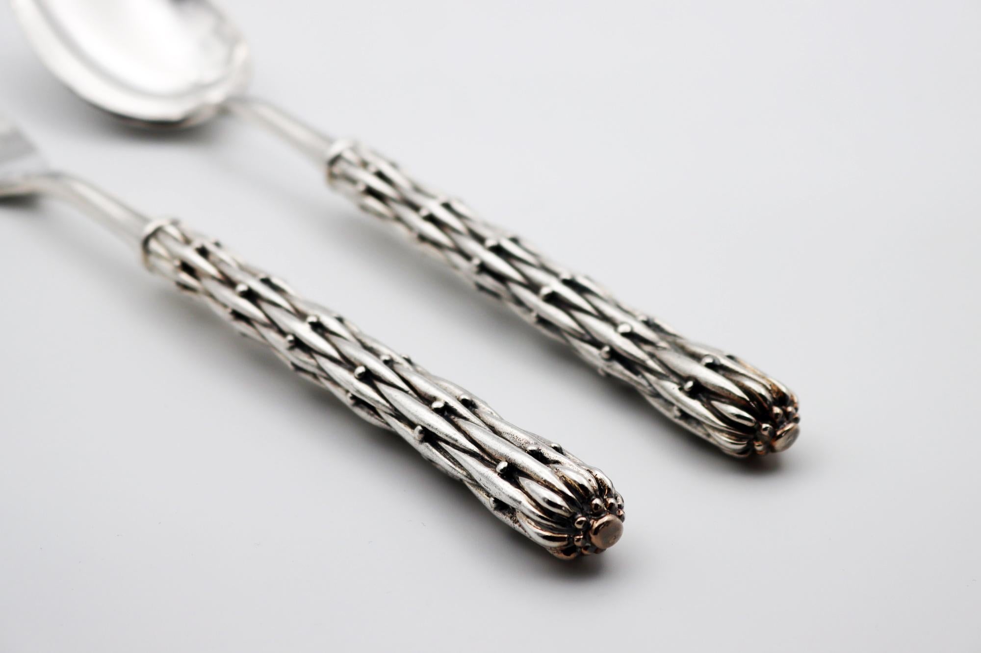 French Serving Spoon and Fork in Silver Bronze For Sale