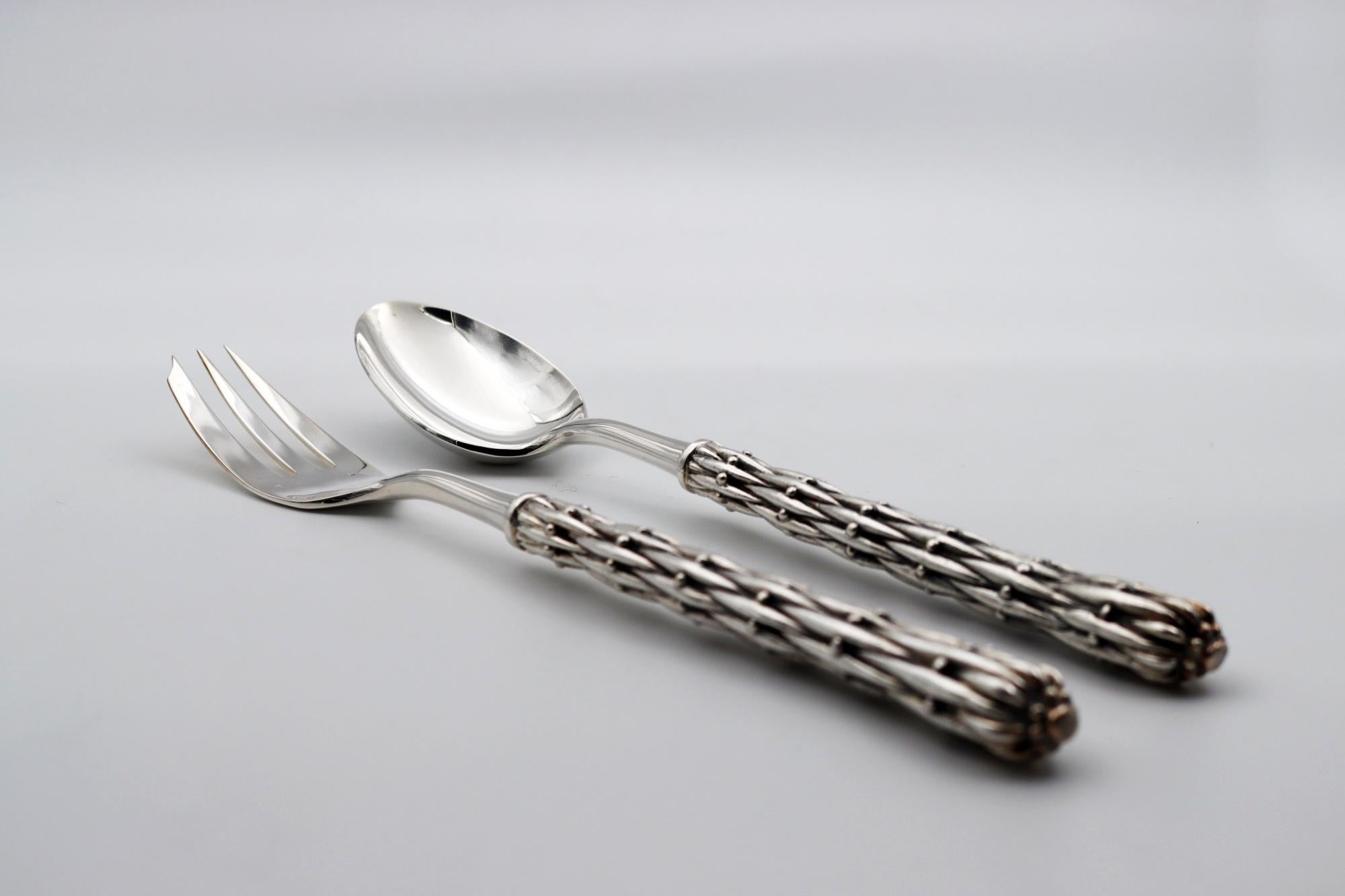 XXIe siècle et contemporain Cuillère de service et fourchette en bronze argenté en vente