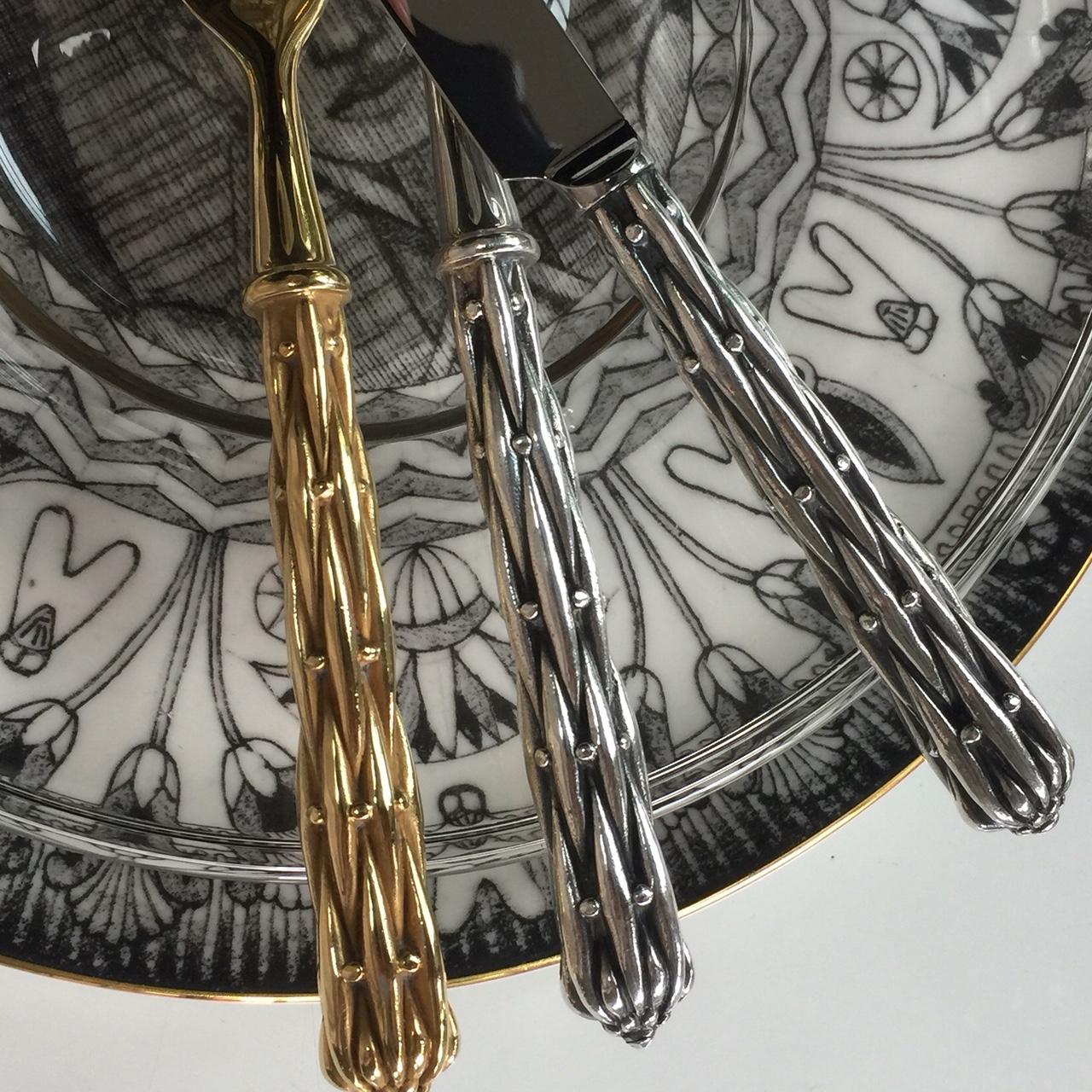 Bronze Cuillère de service et fourchette en bronze argenté en vente