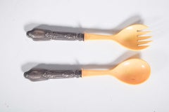 Serving Spoon and Fork, With Silver Handles