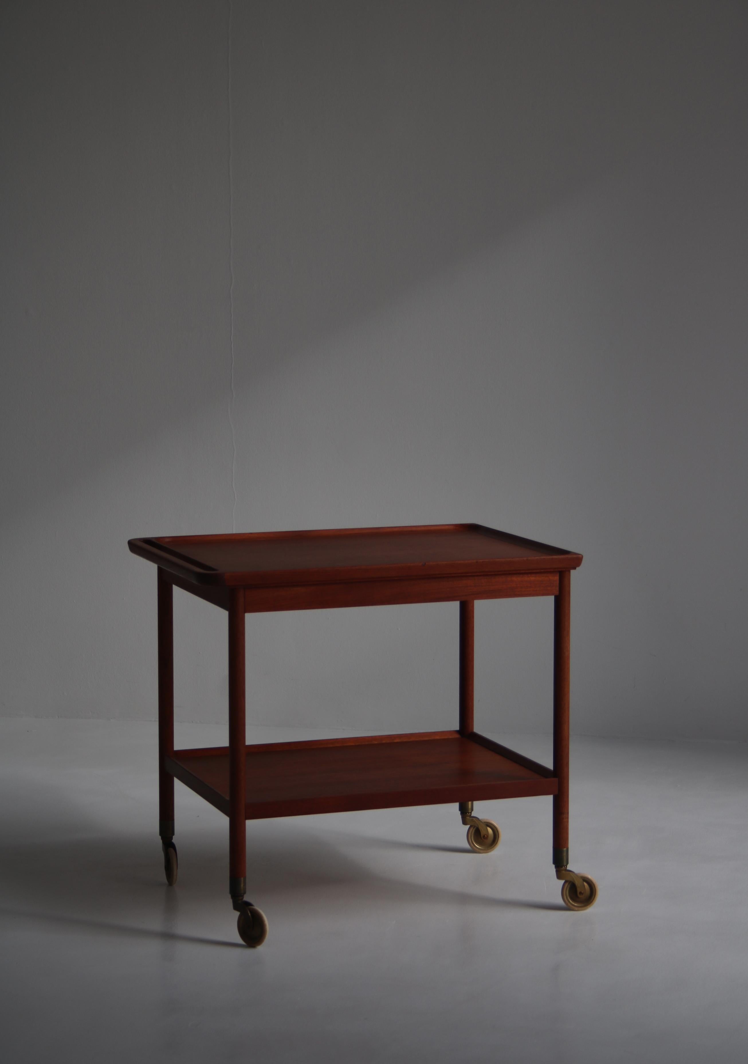 Serving Table / Cart Teakwood & Brass Ludvig Pontoppidan, Danish Modern, 1960s In Good Condition For Sale In Odense, DK