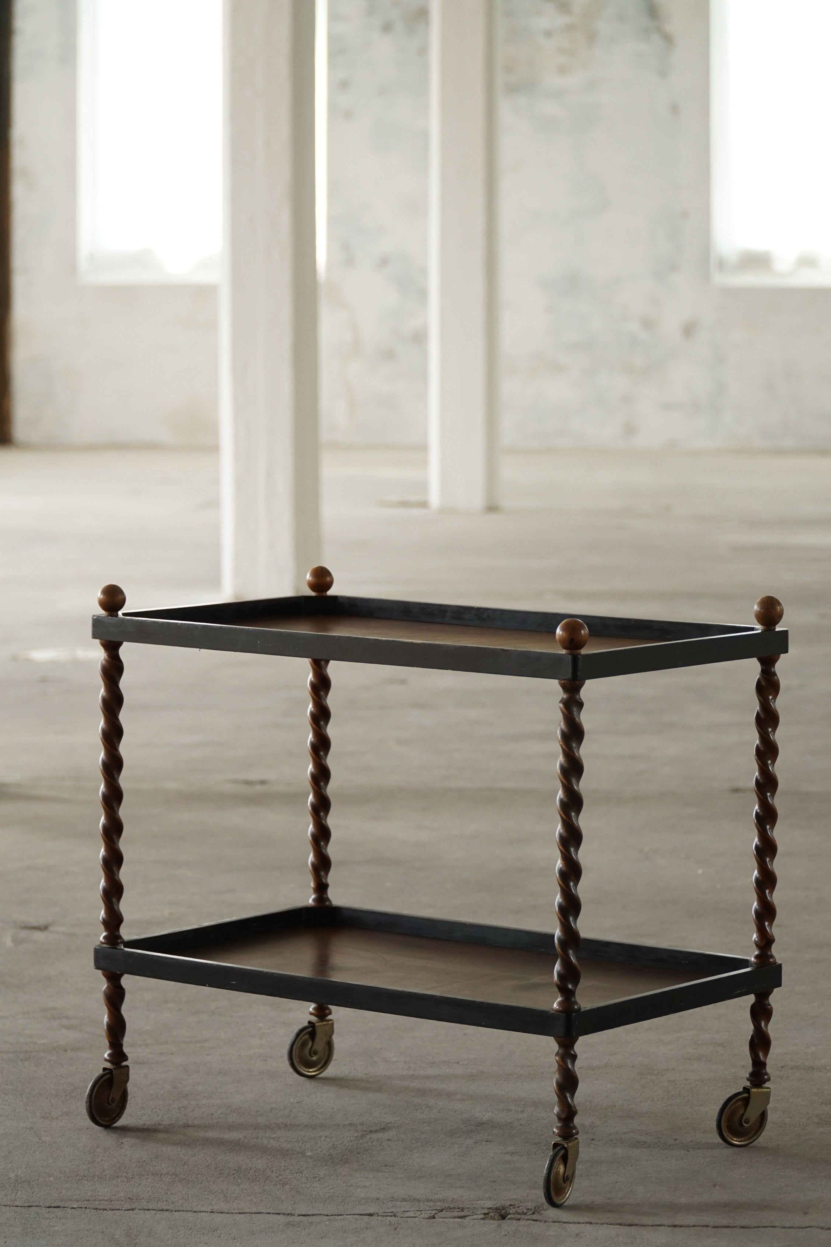 Serving Table in Birch, Danish Cabinetmaker, Twisted Legs, Early 20th Century in vendita 3