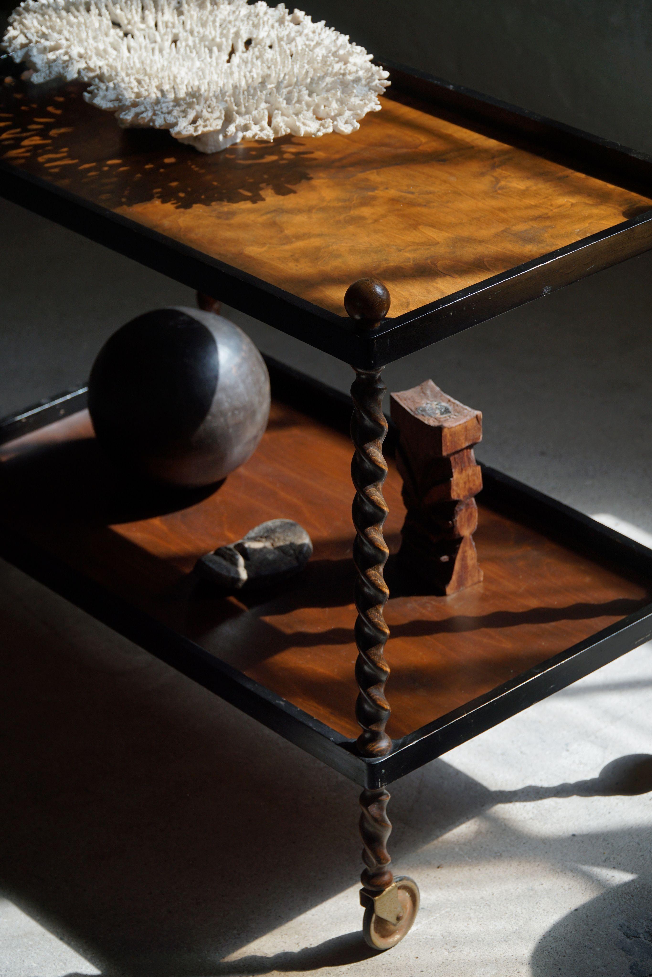 Edoardiano Serving Table in Birch, Danish Cabinetmaker, Twisted Legs, Early 20th Century in vendita