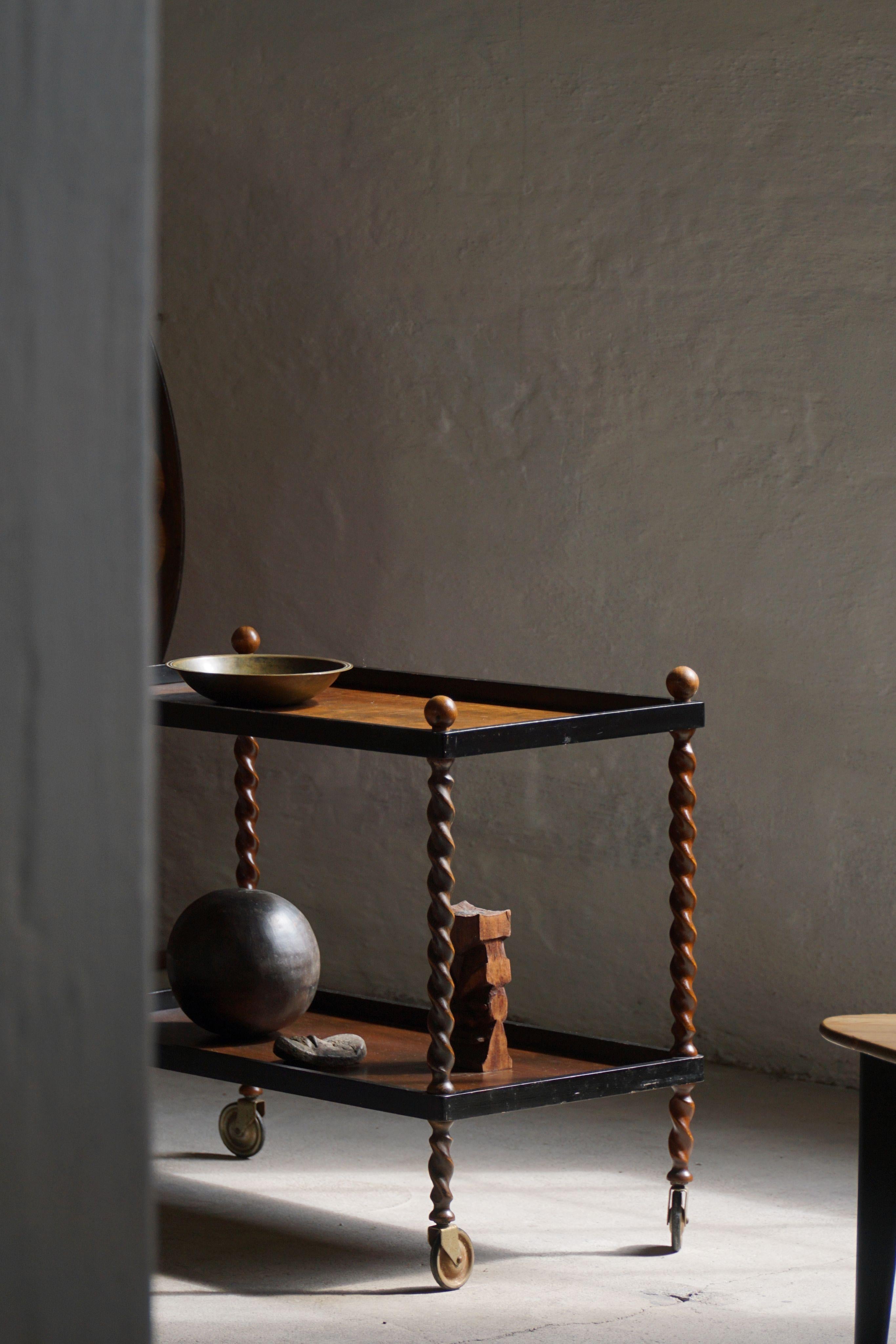 Betulla Serving Table in Birch, Danish Cabinetmaker, Twisted Legs, Early 20th Century in vendita