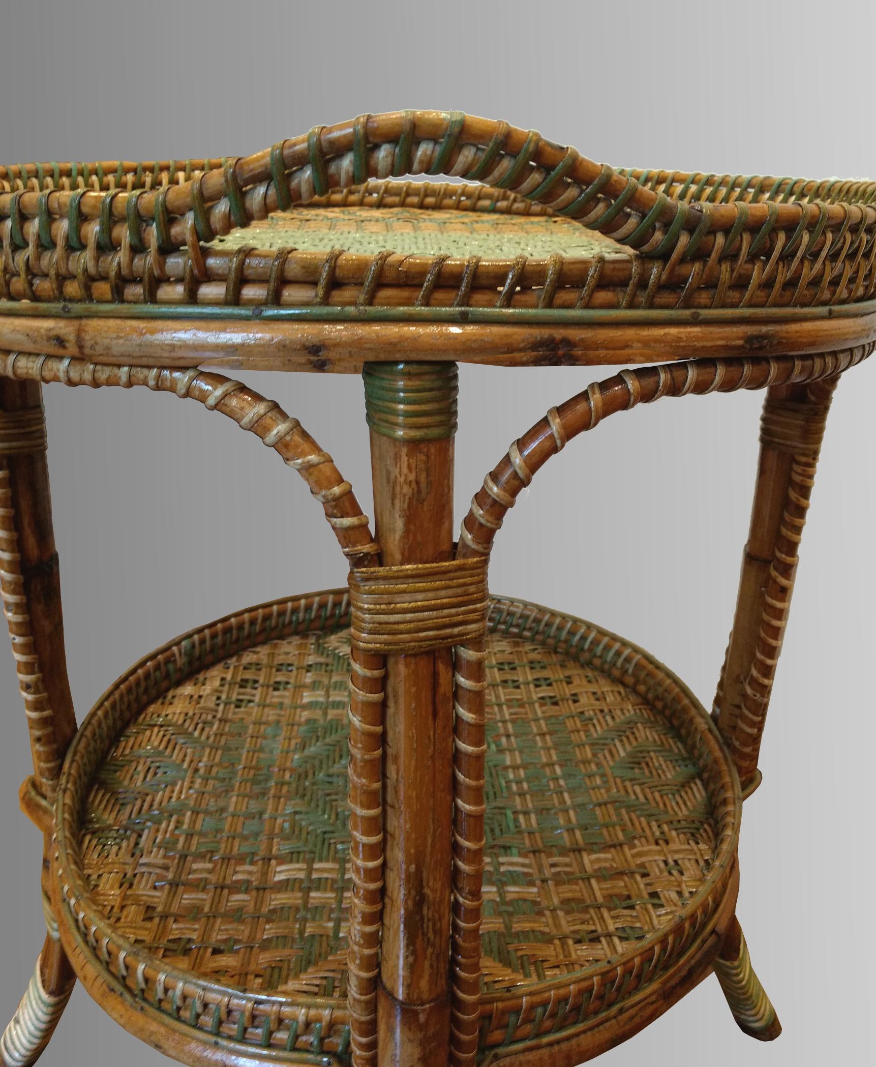 Belle Époque Serving Table in Woven and Lacquered Rattan, France, circa 1900