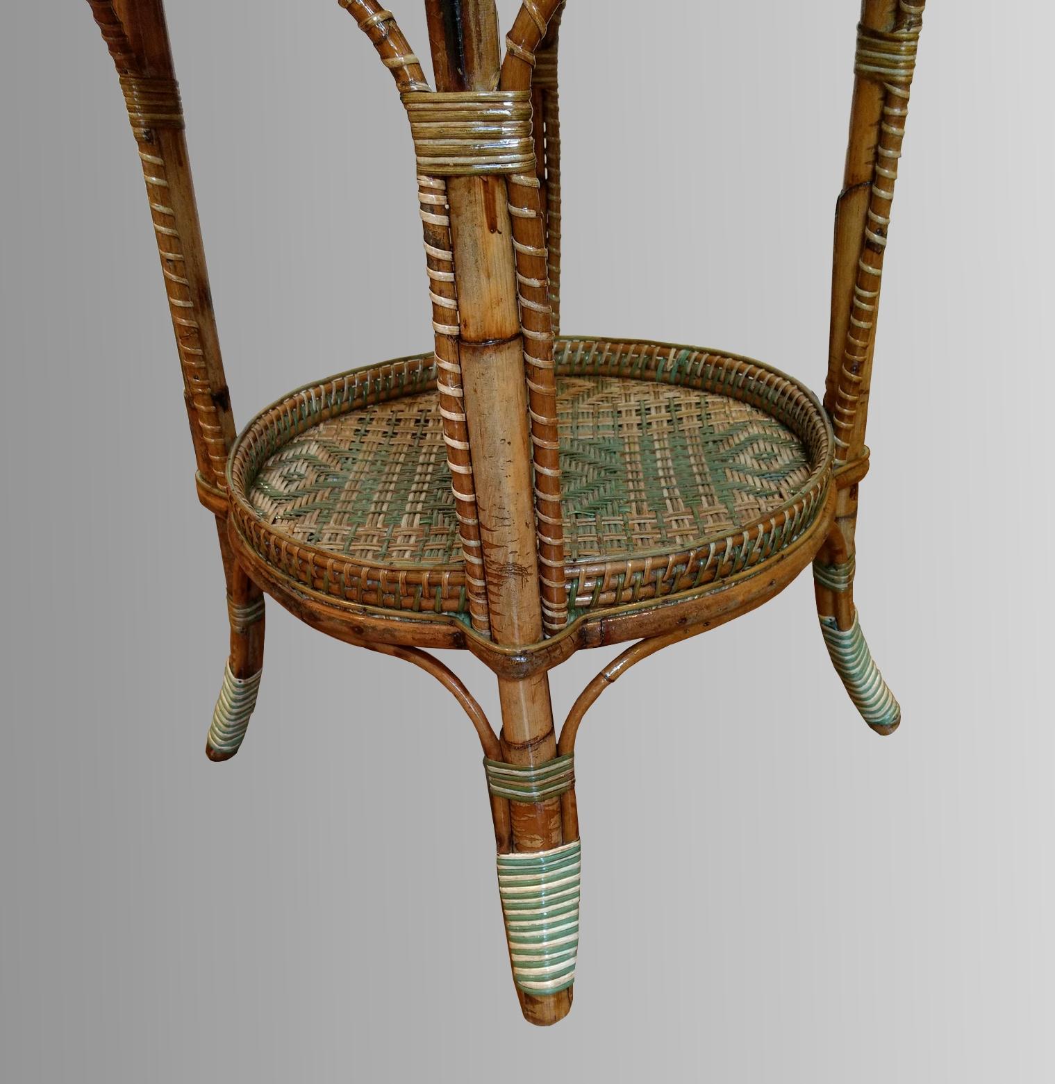 French Serving Table in Woven and Lacquered Rattan, France, circa 1900