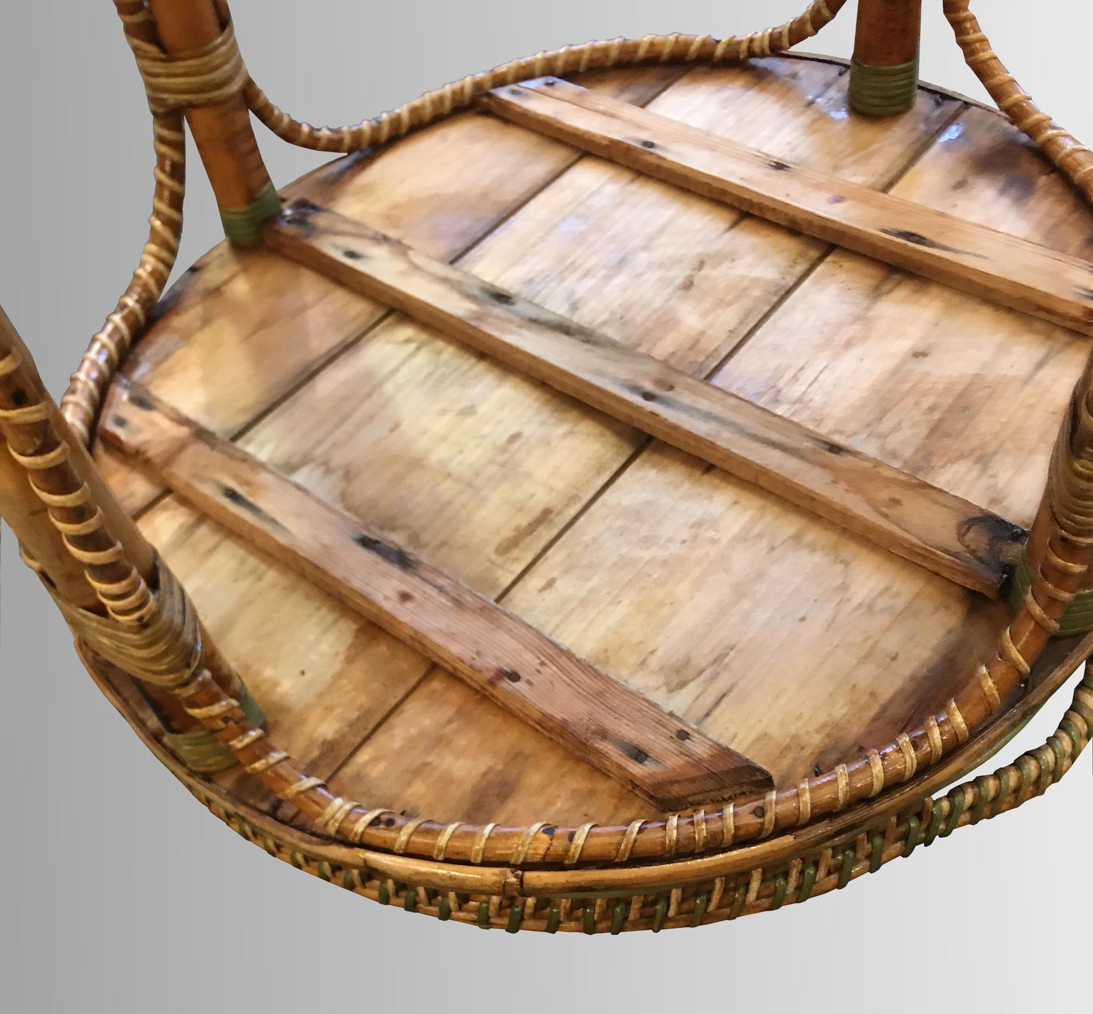 Serving Table in Woven and Lacquered Rattan, France, circa 1900 In Good Condition In Paris, FR