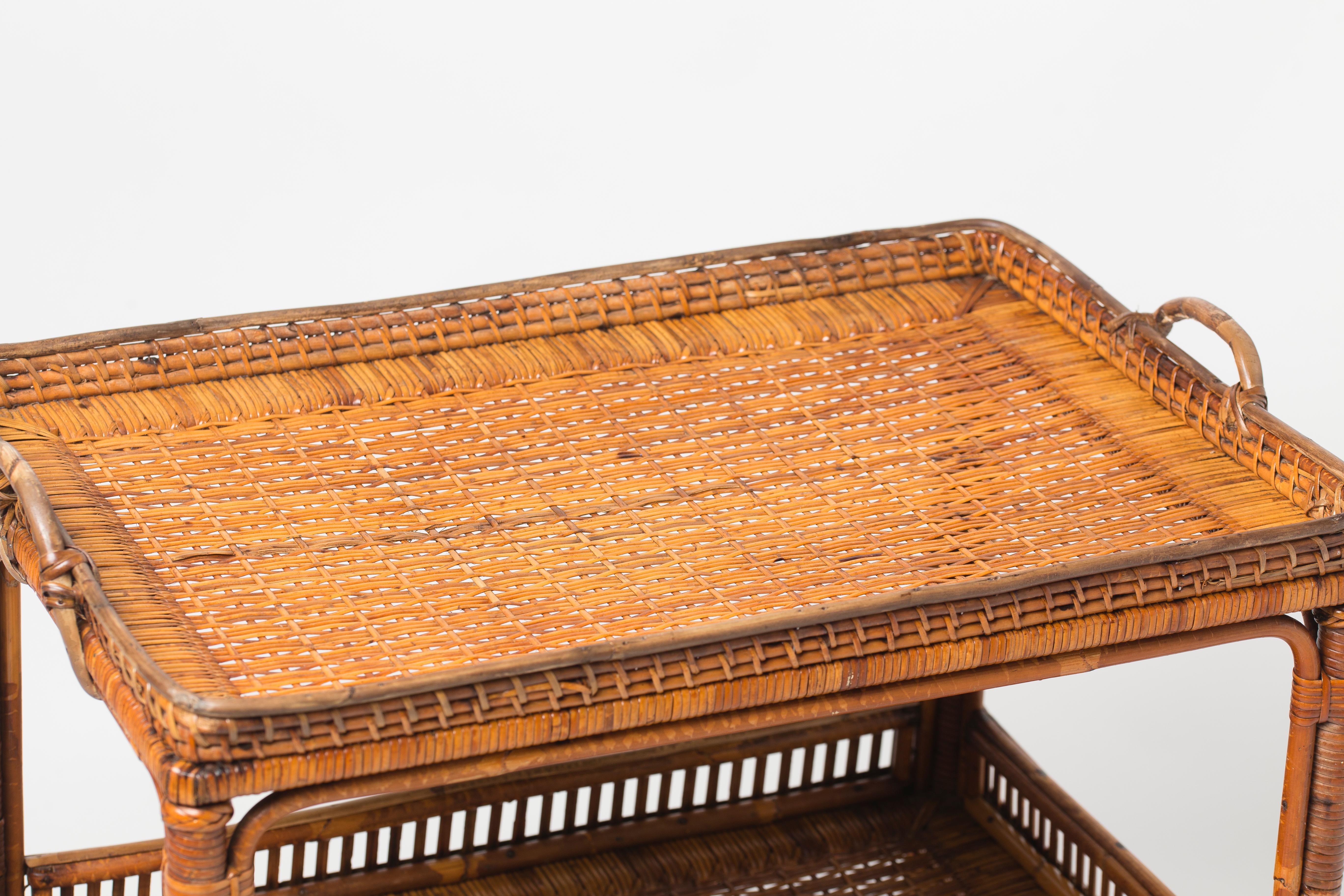 Bamboo Serving Table in Woven Rattan, France, circa 1900