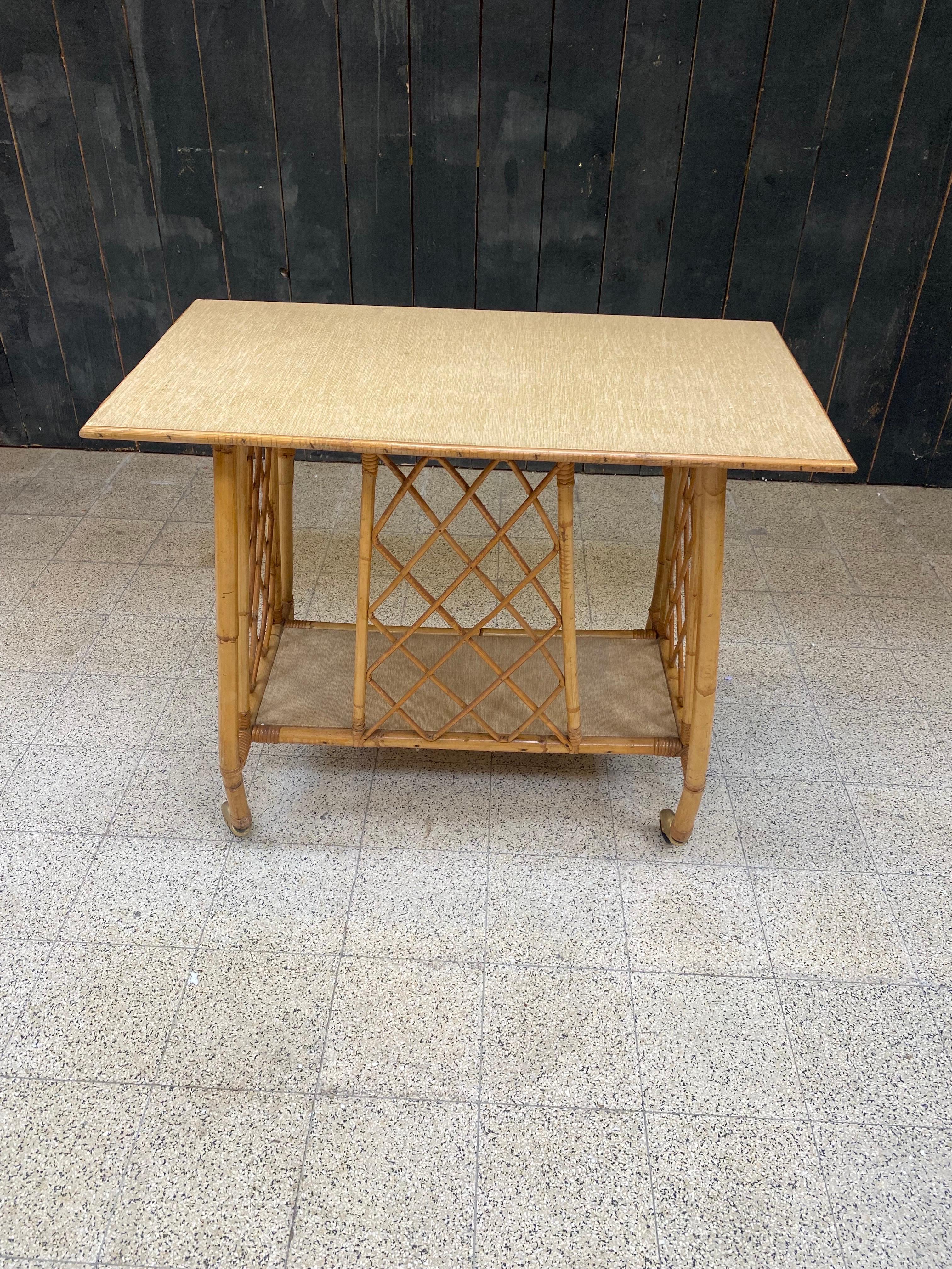 Serving Table That Can Serve as a Multimedia Table 'TV, Hi-Fi' in Bamboo, 1960 For Sale 3