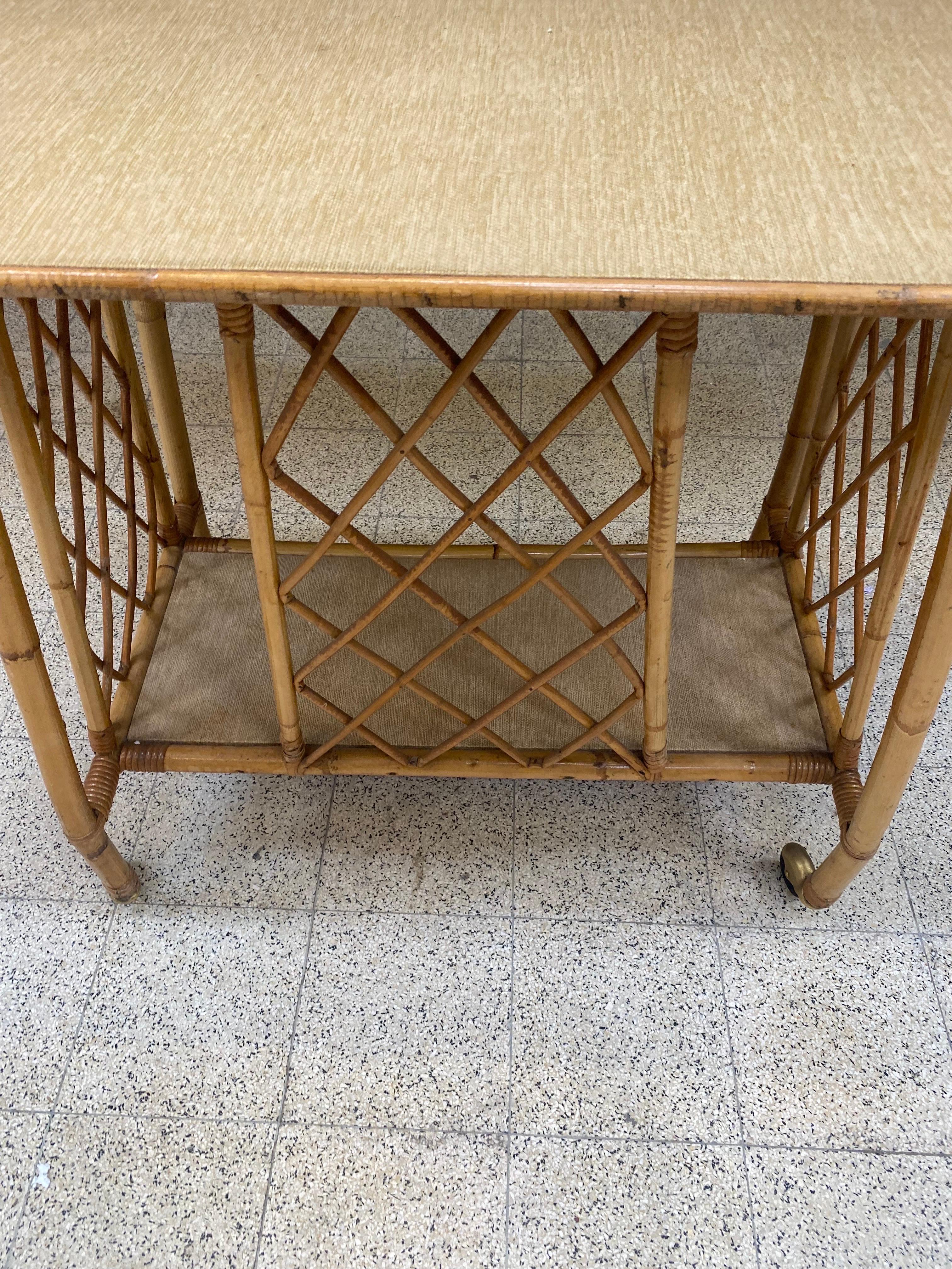 Serving Table That Can Serve as a Multimedia Table 'TV, Hi-Fi' in Bamboo, 1960 For Sale 1