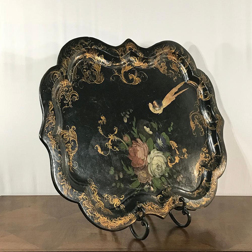 Romantic Serving Tray, 19th Century English in Papier Mâché For Sale