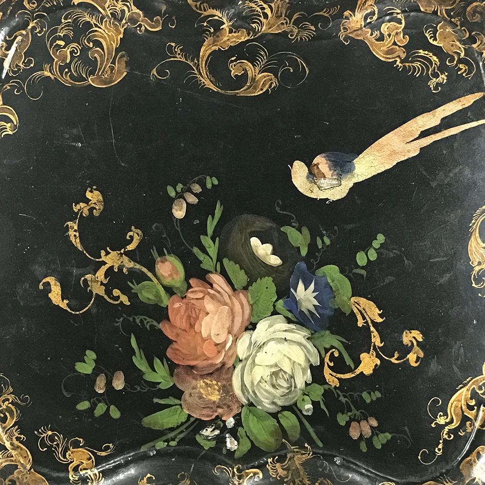 Hand-Painted Serving Tray, 19th Century English in Papier Mâché For Sale