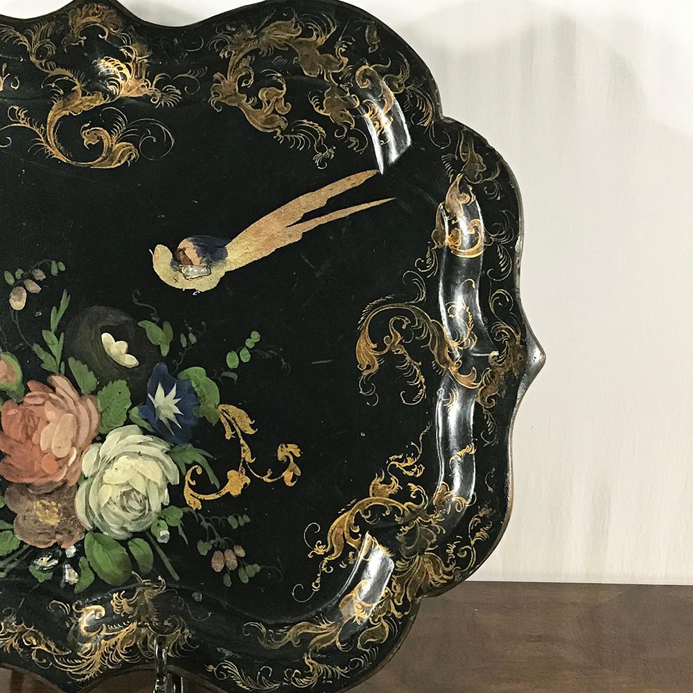 Peint à la main Plateau de service, 19e siècle Anglais en papier mâché en vente