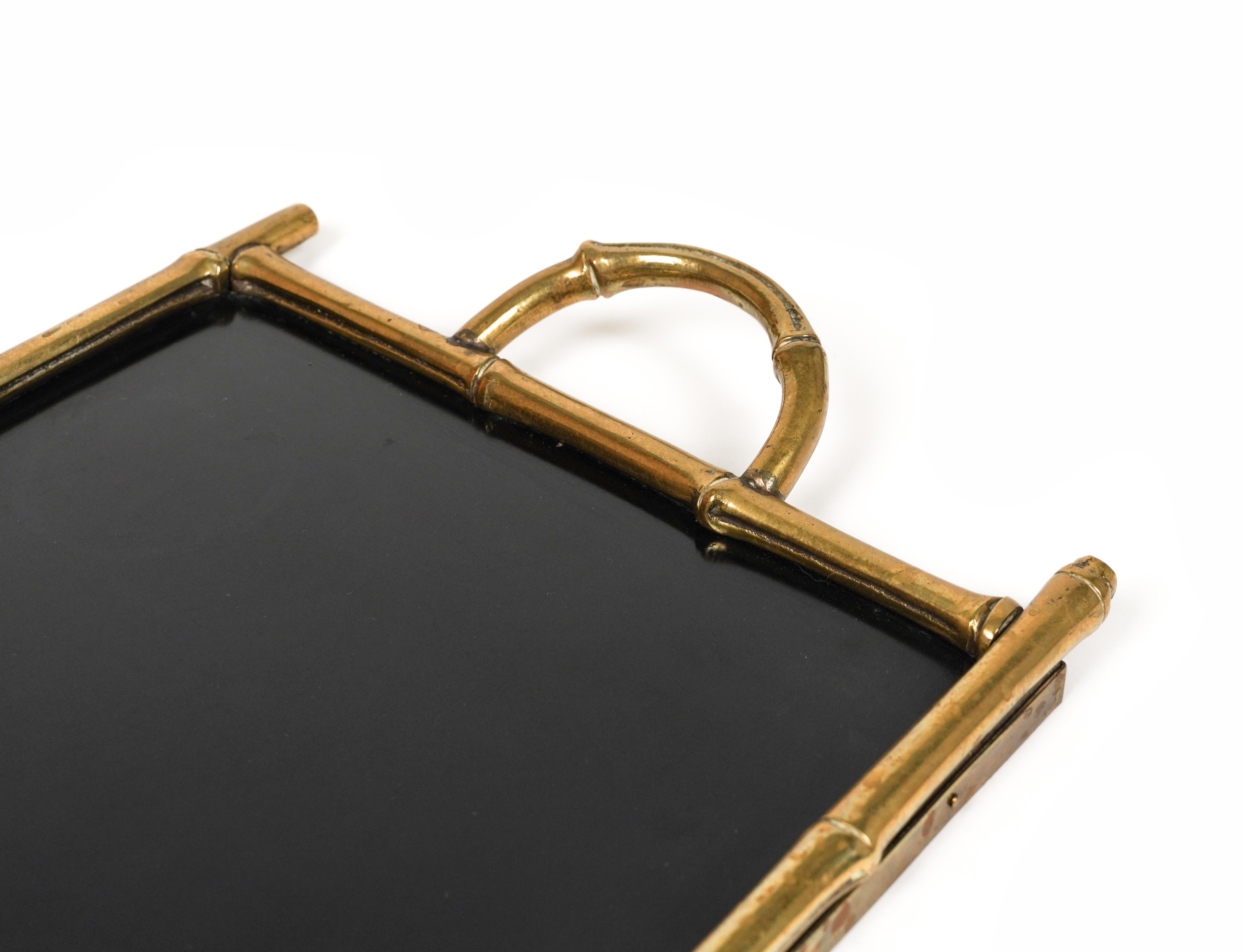 Serving Tray Brass Faux Bamboo & Black Laminate by Maison Bagues, France 1960s For Sale 6