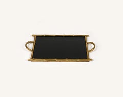 Serving Tray Brass Faux Bamboo & Black Laminate by Maison Bagues, France 1960s