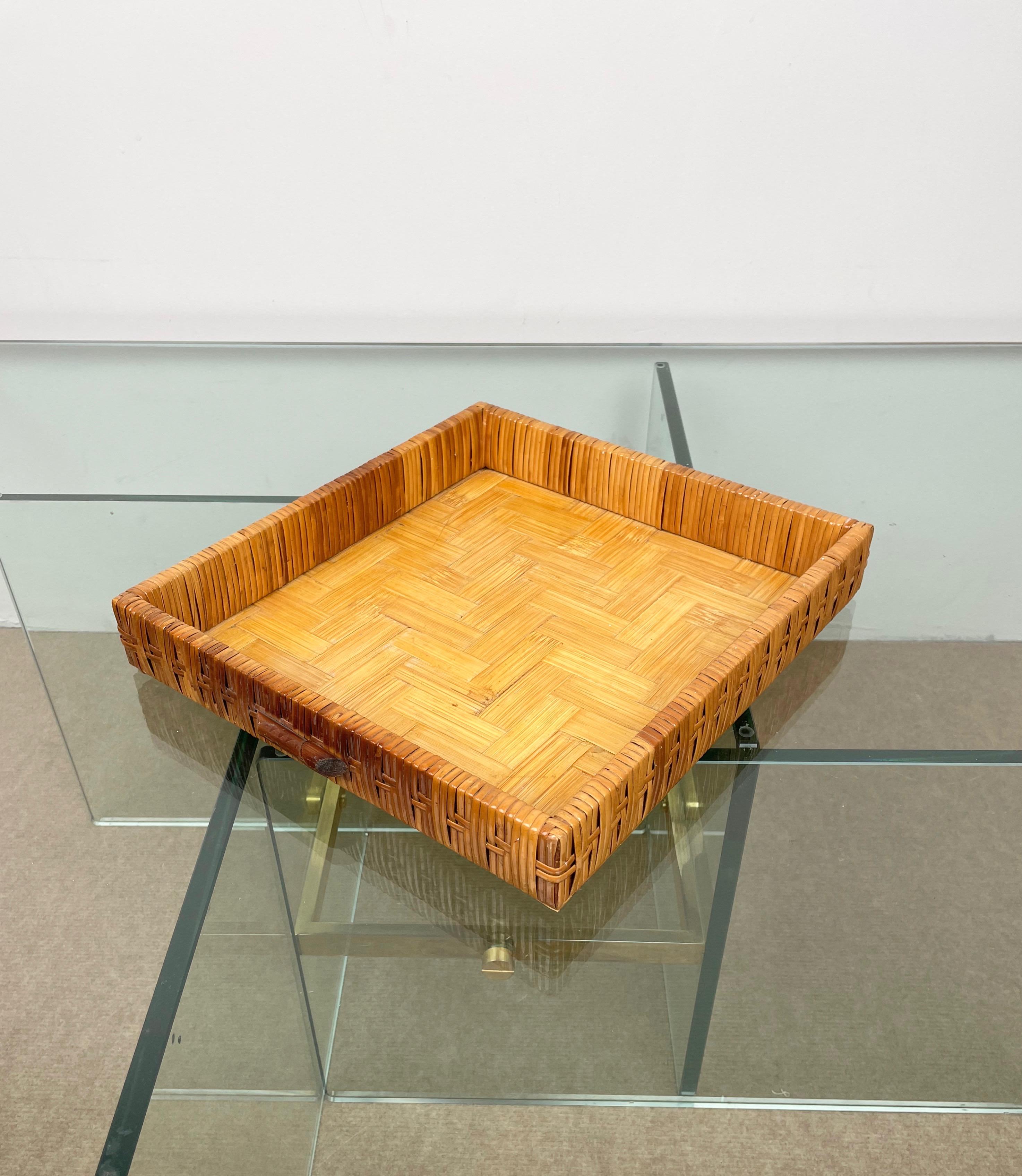Mid-Century Modern Serving Tray Centerpiece Bamboo & Rattan, Italy, 1970s For Sale