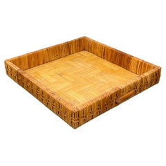 Bandeja para servir Centro de mesa Bambú y ratán, Italia, años 70