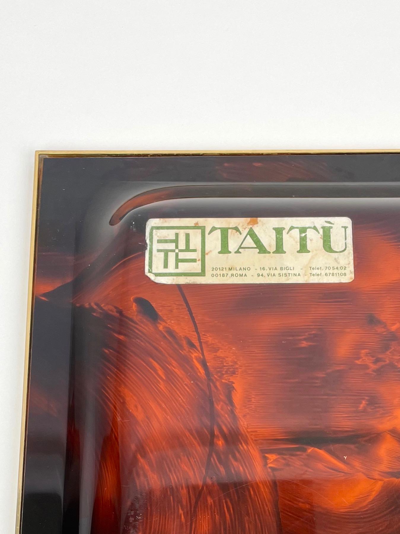 Serving Tray Centerpiece Faux Tortoiseshell Lucite & Brass by Taitu, Italy 1970s 4
