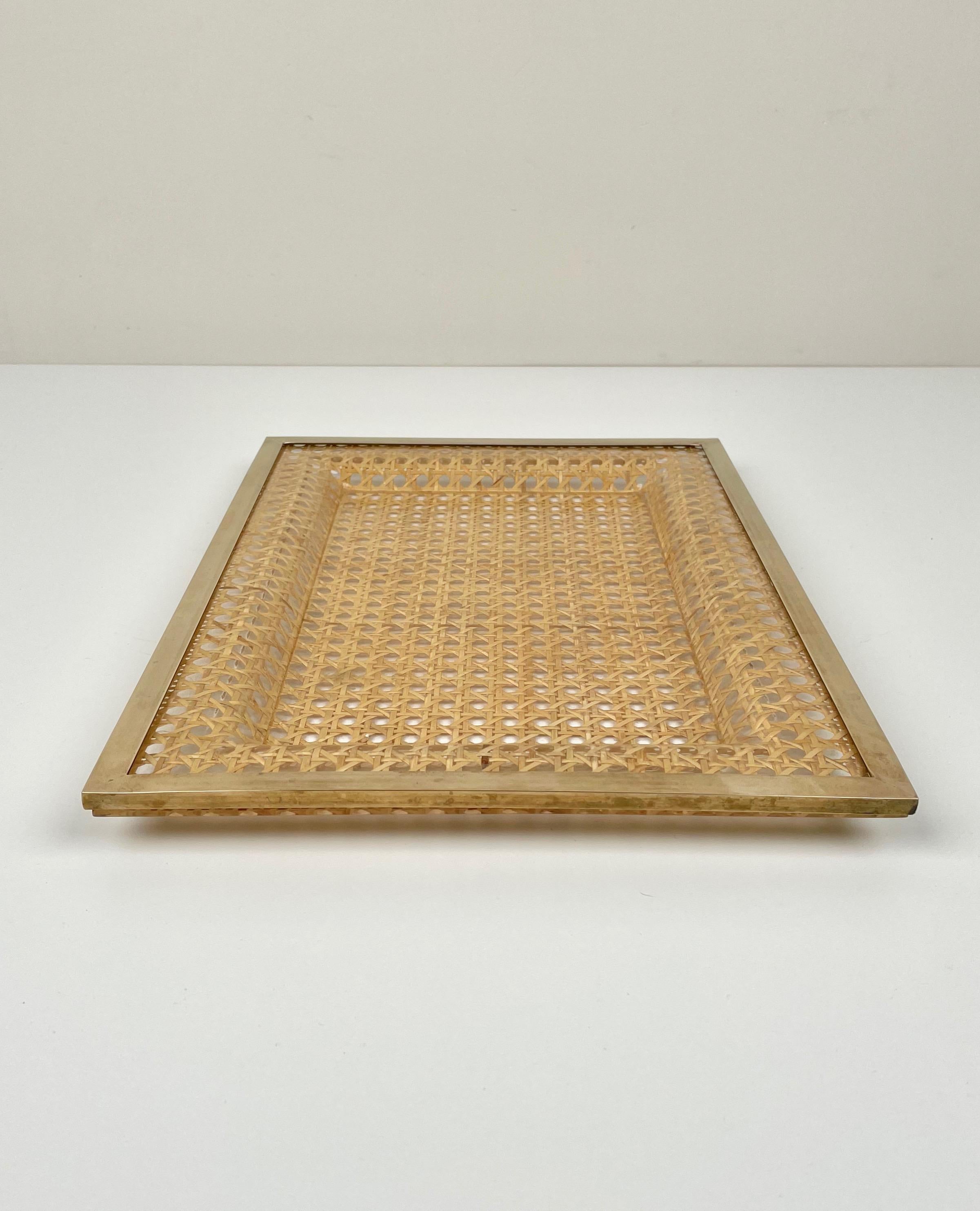 Late 20th Century Serving Tray Centrepiece Christian Dior Home Brass Lucite and Wicker, 1970s