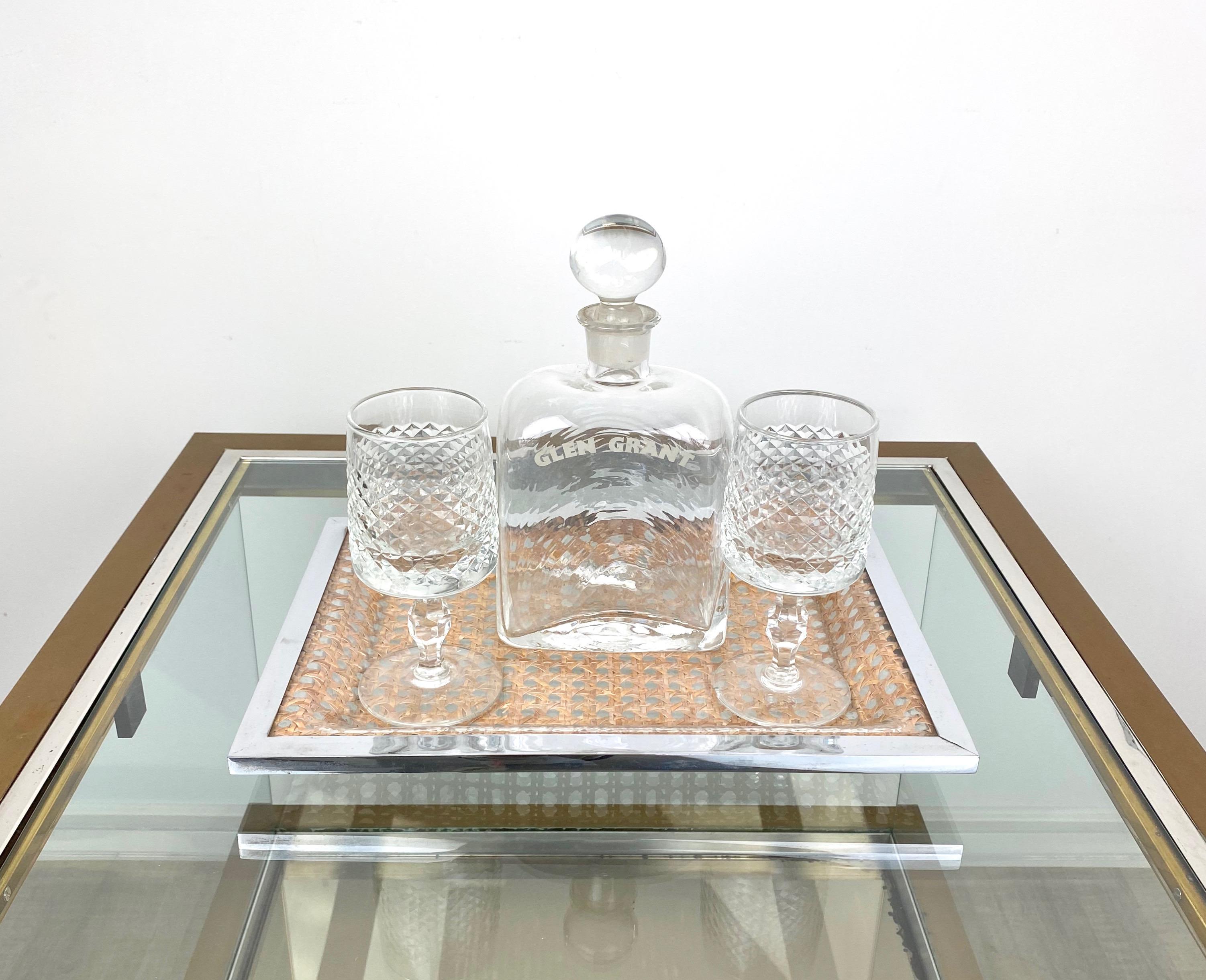 Late 20th Century Serving Tray Centrepiece Christian Dior Home Chrome Lucite and Wicker, 1970s