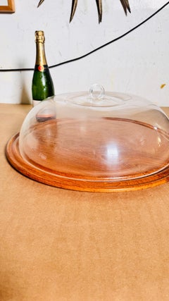 Serving Tray Cloche Plate Bell for Cheese or Fruit in Plastic and Wood France