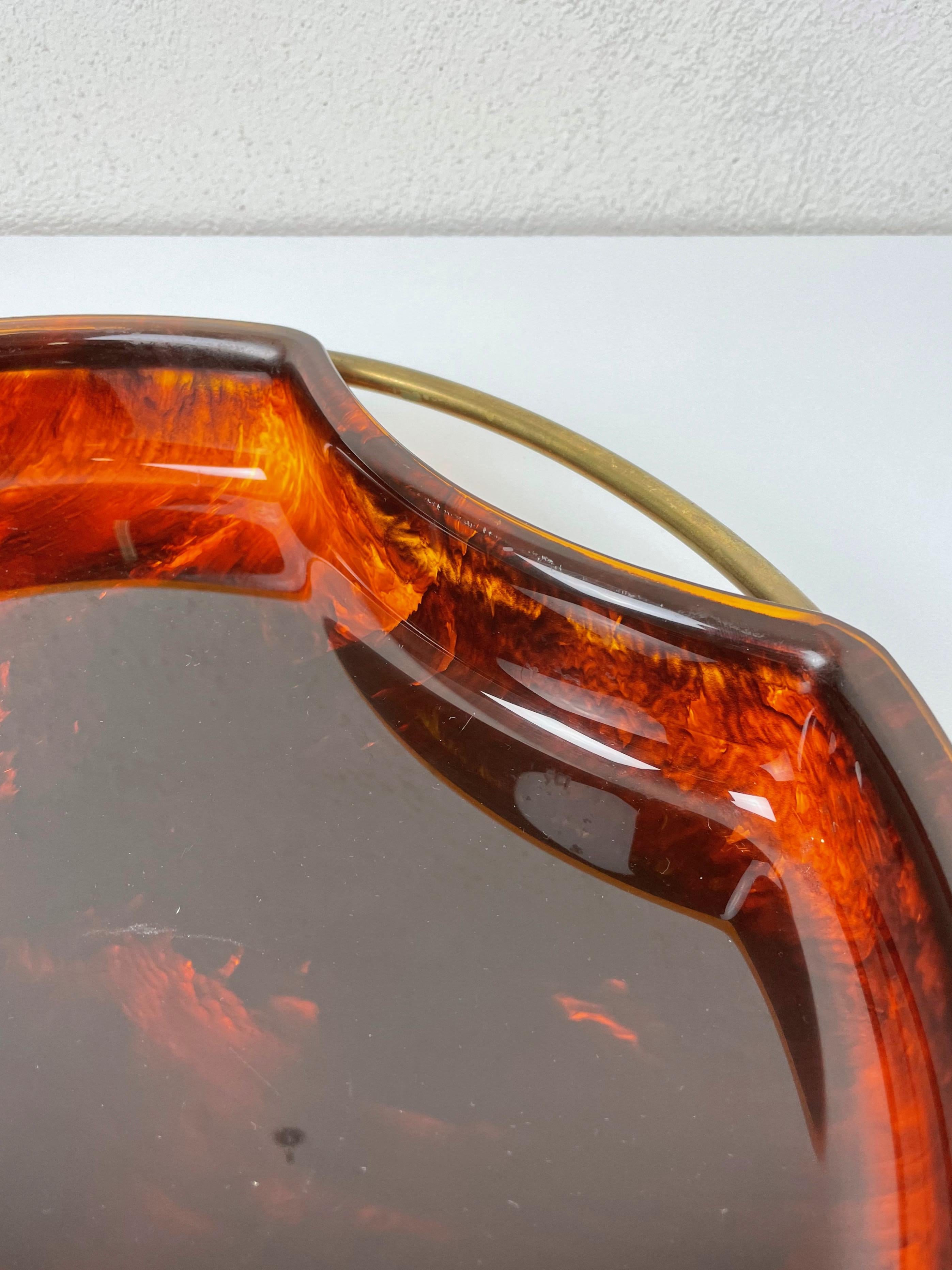 Serving Tray Faux Tortoise Shell Lucite and Brass, Italy, 1970s 2