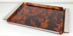 Serving Tray Faux Tortoise Shell Lucite and Chrome 1970s Willy Rizzo Style Italy