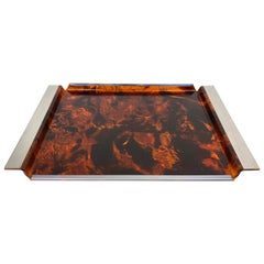 Serving Tray Faux Tortoise Shell Lucite and Chrome 1970s Willy Rizzo Style Italy