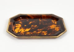 Serving Tray Faux Tortoiseshell and Brass Christian Dior Home Style, Italy 1970s