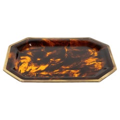 Serving Tray Faux Tortoiseshell and Brass Christian Dior Home Style, Italy 1970s