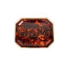 Serving Tray Faux Tortoiseshell and Brass Christian Dior Style, Italy 1970s