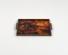 Serving Tray Faux Tortoiseshell and Brass Christian Dior Style, Italy 1970s