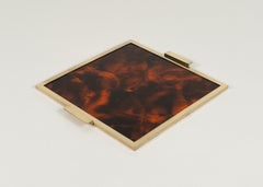 Serving Tray Faux Tortoiseshell and Brass Christian Dior Style, Italy 1970s