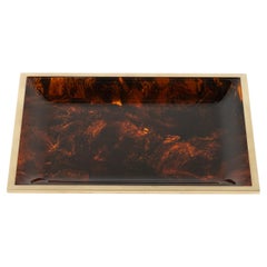 Serving Tray Faux Tortoiseshell and Brass Christian Dior Style, Italy 1970s