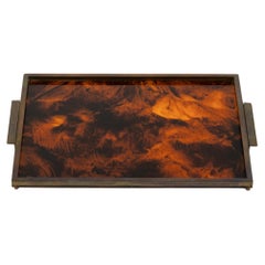 Vintage Serving Tray Faux Tortoiseshell and Brass Christian Dior Style, Italy 1970s