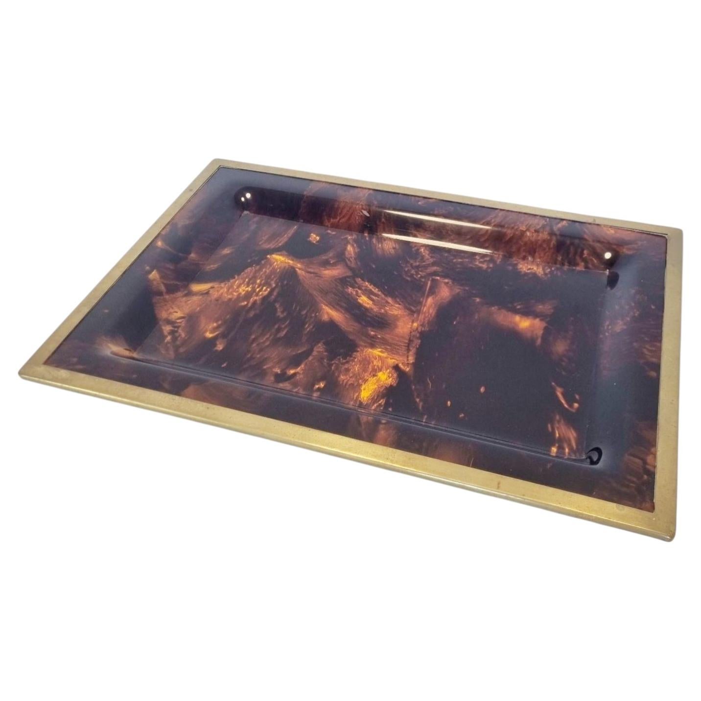 Serving Tray Faux Tortoiseshell and Brass in Christian Dior Style, Italy 70s