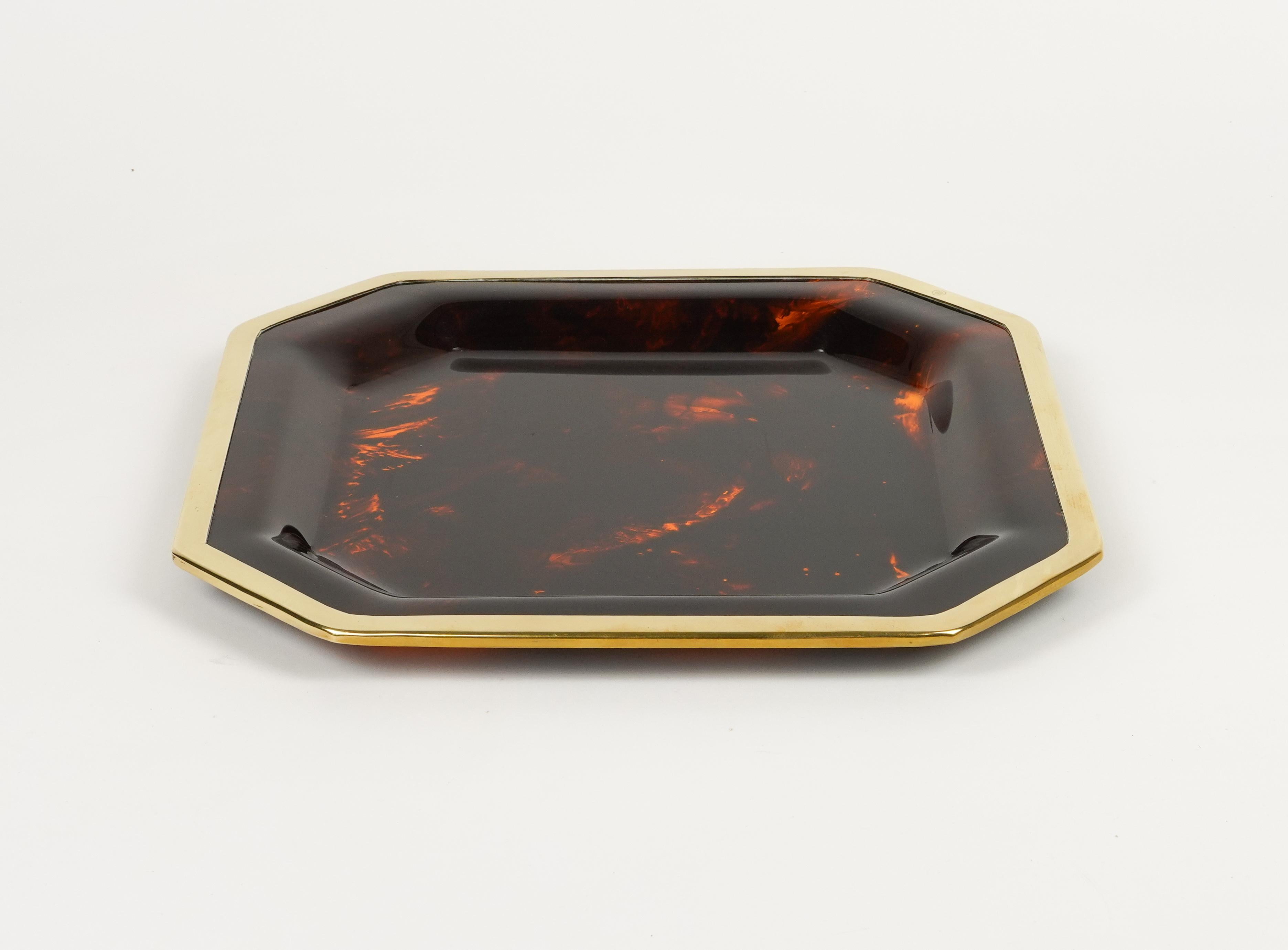 Serving Tray Faux Tortoiseshell & Brass Christian Dior Style, Italy 1970s 3