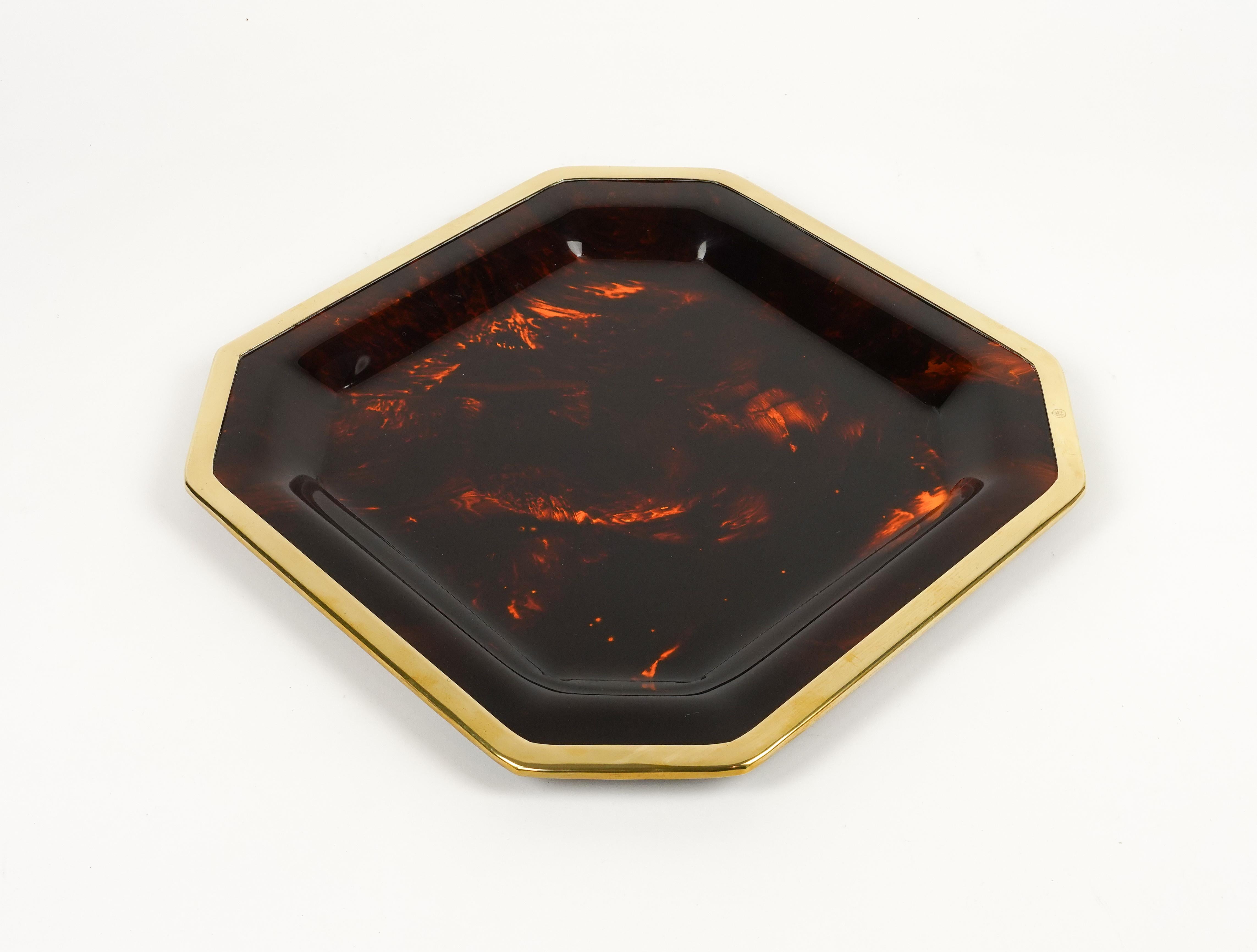 Serving Tray Faux Tortoiseshell & Brass Christian Dior Style, Italy 1970s 4