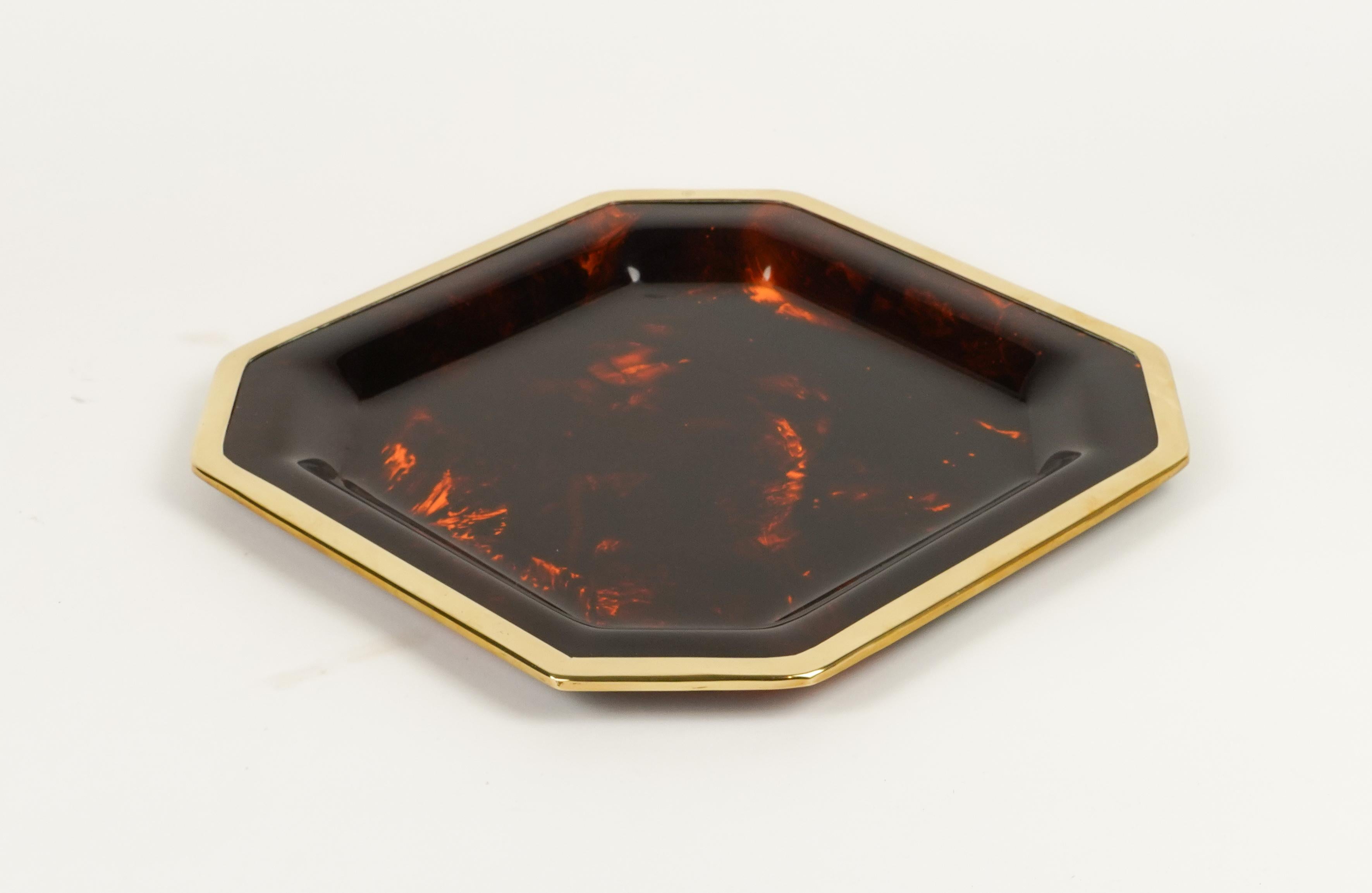 Serving Tray Faux Tortoiseshell & Brass Christian Dior Style, Italy 1970s 5
