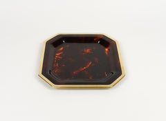 Serving Tray Faux Tortoiseshell & Brass Christian Dior Style, Italy 1970s