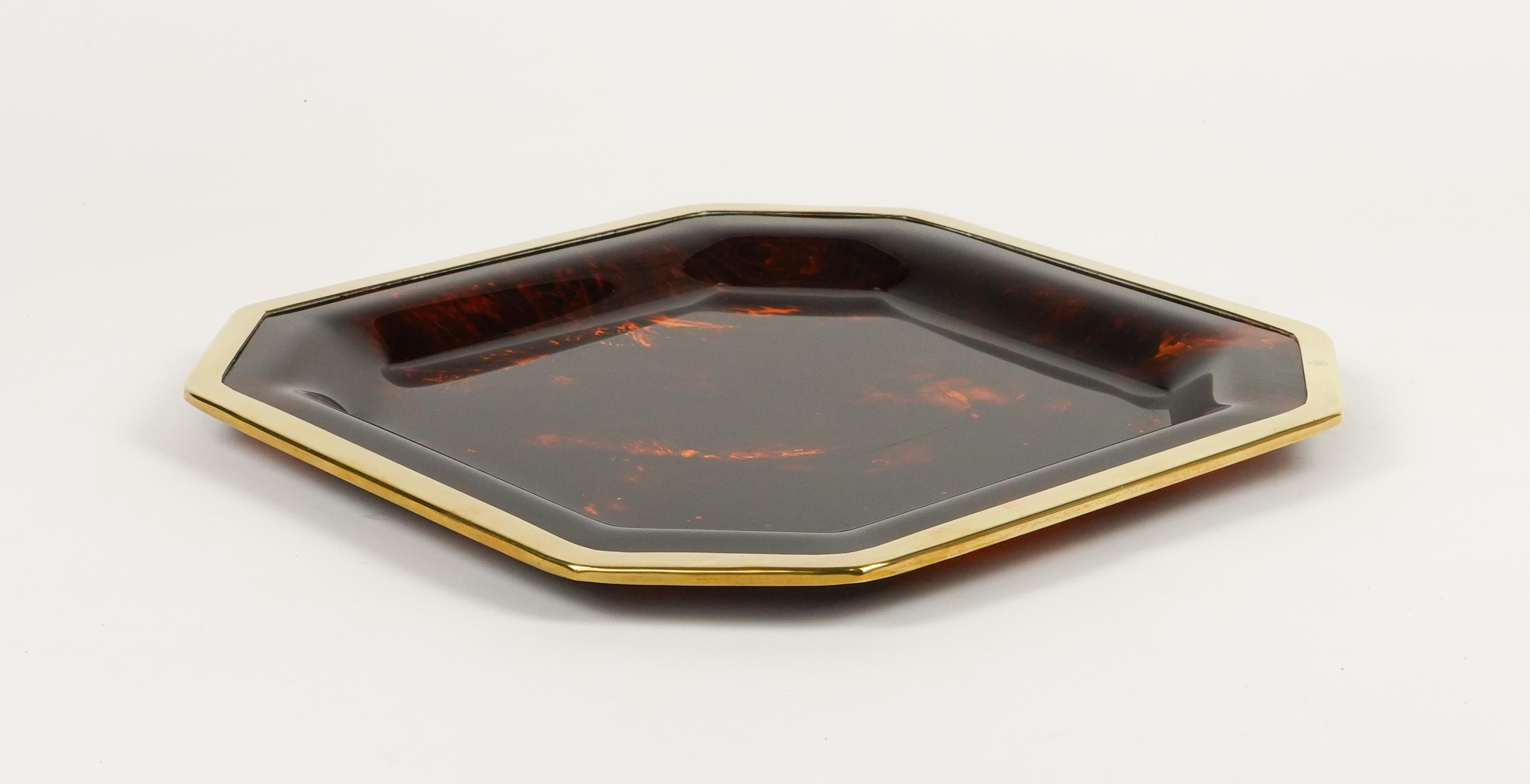 Late 20th Century Serving Tray Faux Tortoiseshell & Brass Christian Dior Style, Italy 1970s