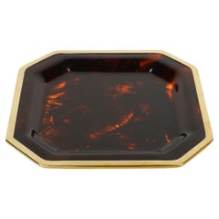 Serving Tray Faux Tortoiseshell & Brass Christian Dior Style, Italy 1970s