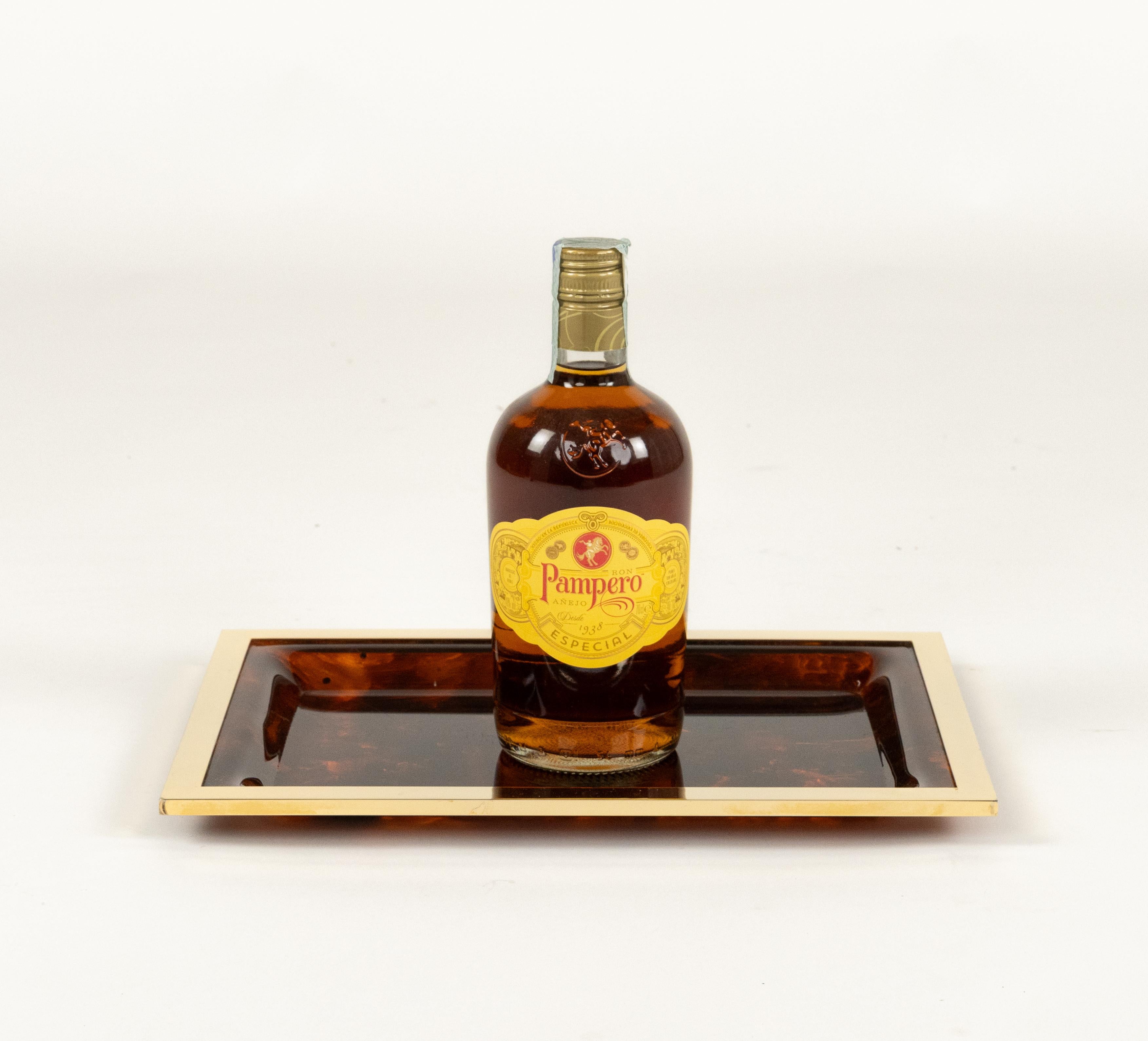 Serving Tray Faux Tortoiseshell Lucite & Brass Christian Dior Style, Italy 1970 For Sale 3