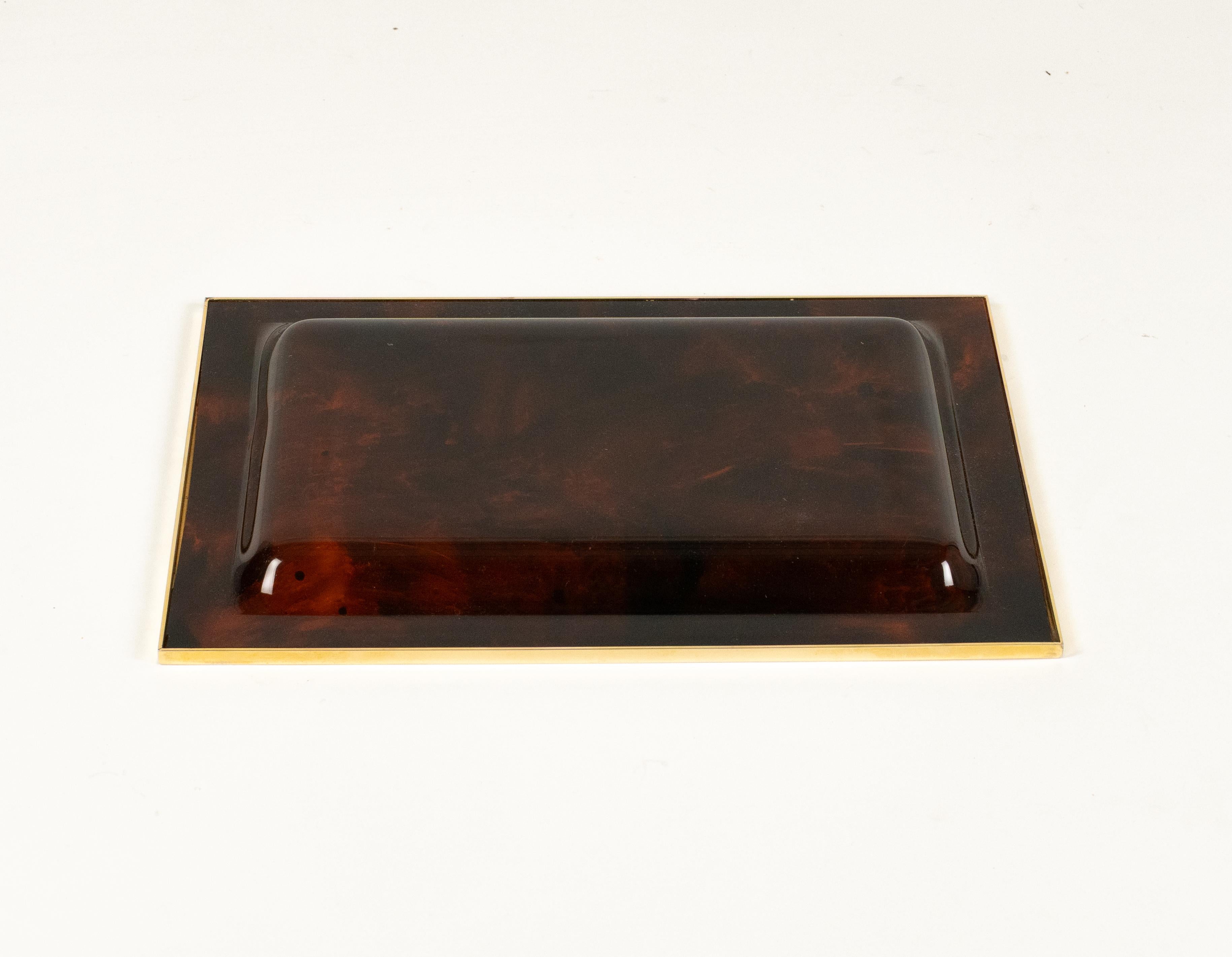 Serving Tray Faux Tortoiseshell Lucite & Brass Christian Dior Style, Italy 1970 For Sale 6