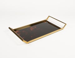 Serving Tray Faux Tortoiseshell Lucite & Brass Christian Dior Style, Italy 1970