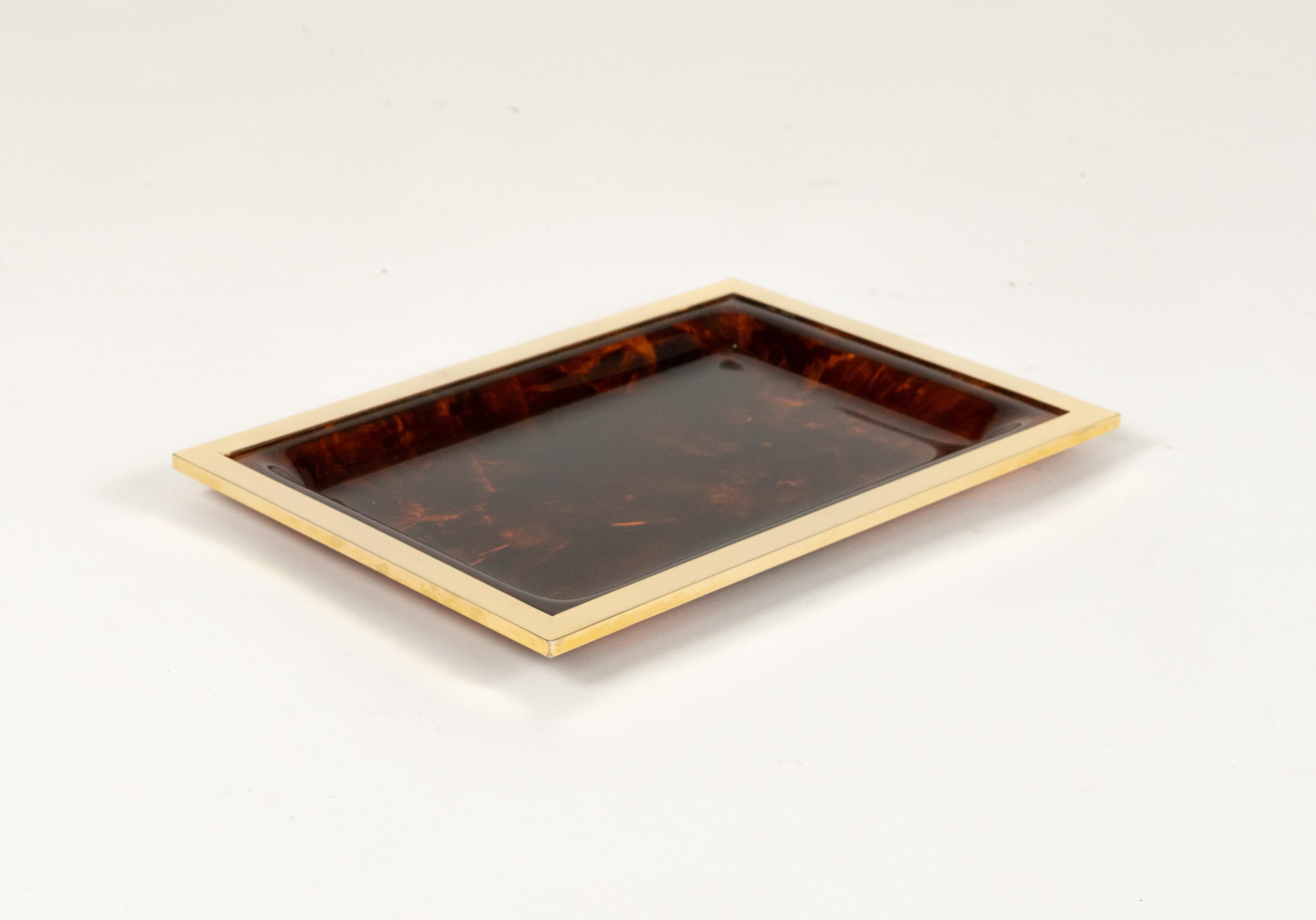 Serving Tray Faux Tortoiseshell Lucite & Brass Christian Dior Style, Italy 1970 In Good Condition For Sale In Rome, IT