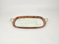 Serving Tray Goatskin, Brass and Mirror Aldo Tura for Macabo Italy 1950s