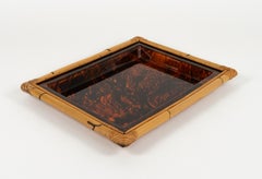 Serving Tray in Bamboo & Tortoiseshell Lucite Christian Dior Style, Italy 1970s